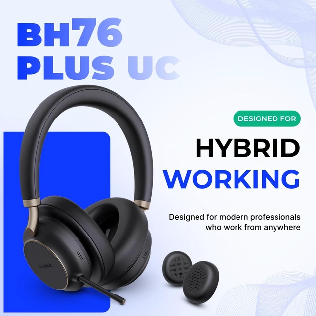 Alt view image 2 of 5 - Supply Central YealinkBH76 Plus UC Wireless Headset for Work (1208708), Bluetooth Headset with ANC Mic, Retractable Mic Arm, Switchable Earpads, Compatible with Teams, Zoom & Business Calls