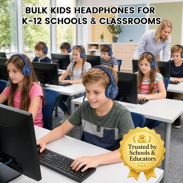 Alt view image 3 of 5 - SIMOLIO KD-1 Classroom Headphones with Boom Mic 10 Pack for Schools