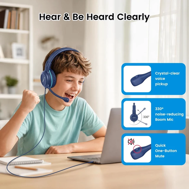 Alt view image 4 of 5 - SIMOLIO KD-1 Classroom Headphones with Boom Mic 10 Pack for Schools