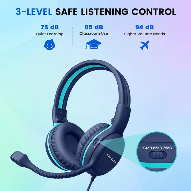 Alt view image 5 of 5 - SIMOLIO KD-1 Classroom Headphones with Boom Mic 10 Pack for Schools