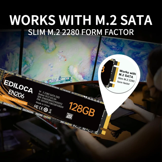 Alt view image 3 of 5 - Ediloca EN206 128GB 3D NAND TLC M.2 SSD, M.2 2280 SATA III 6Gb/s SSD Internal Hard Drive, Read/Write Speed up to 550/460 MB/s, Compatible with Ultrabooks, Tablet Computers and Mini PCs