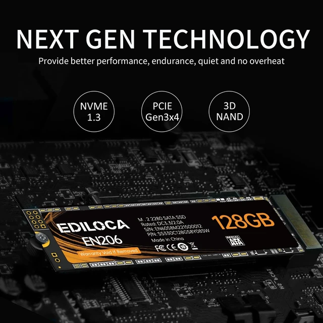 Alt view image 5 of 5 - Ediloca EN206 128GB 3D NAND TLC M.2 SSD, M.2 2280 SATA III 6Gb/s SSD Internal Hard Drive, Read/Write Speed up to 550/460 MB/s, Compatible with Ultrabooks, Tablet Computers and Mini PCs