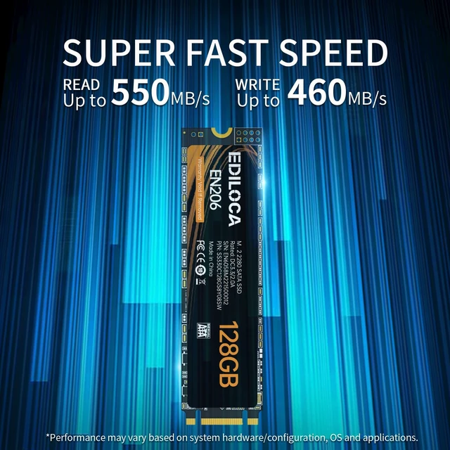 Alt view image 2 of 5 - Ediloca EN206 128GB 3D NAND TLC M.2 SSD, M.2 2280 SATA III 6Gb/s SSD Internal Hard Drive, Read/Write Speed up to 550/460 MB/s, Compatible with Ultrabooks, Tablet Computers and Mini PCs