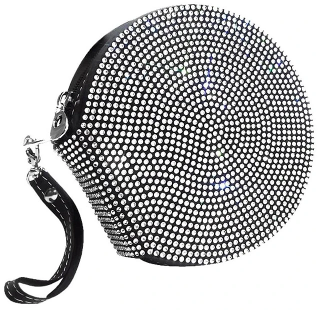 Main image of KACEPAR Rhinestone Decor CD Holder, 10 Capacity CD/DVD Case Holder Portable Wallet Storage Organizer, Zipper Closure Round CD Discs Holder Bag Storage Carry Case Wallet for Car, White