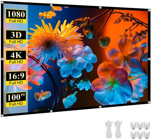 Main image of 100 Inch Portable Projector Screen Outdoor: 4K HD Anti-Crease Foldable Indoor Hanging Wall Home Theater Screen