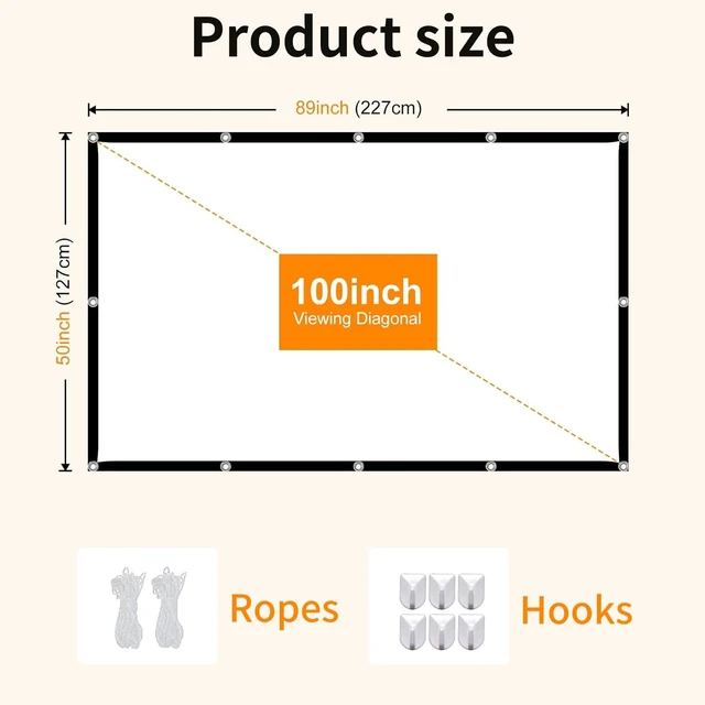 Alt view image 2 of 5 - 100 Inch Portable Projector Screen Outdoor: 4K HD Anti-Crease Foldable Indoor Hanging Wall Home Theater Screen