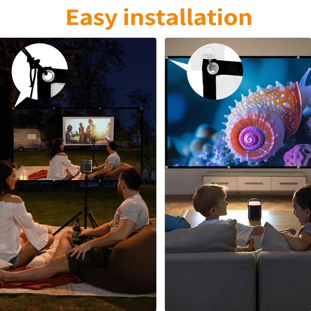 Alt view image 4 of 5 - 100 Inch Portable Projector Screen Outdoor: 4K HD Anti-Crease Foldable Indoor Hanging Wall Home Theater Screen
