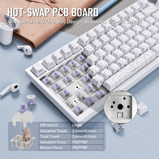 Alt view image 3 of 5 - ATTACK SHARK X820ULTRA Wireless Gaming Mechanical Keyboard with TFT Smart Display&Knob,Side Print PBT,Gasket Mounted 75% TKL Keyboard,BT5.0/2.4GHz/USB-C,RGB Backlit White Contour Gift Edition S