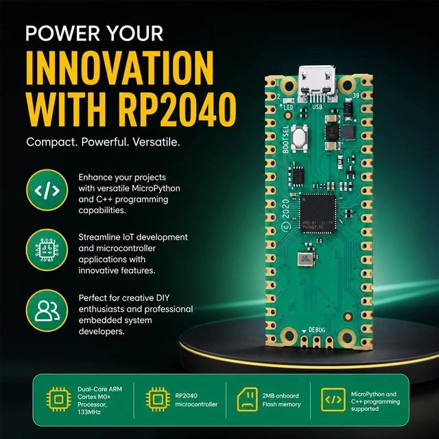 Alt view image 2 of 5 - Suuoo 6-Pack RP2040 Pico Development Board, ARM Cortex M0 133MHz