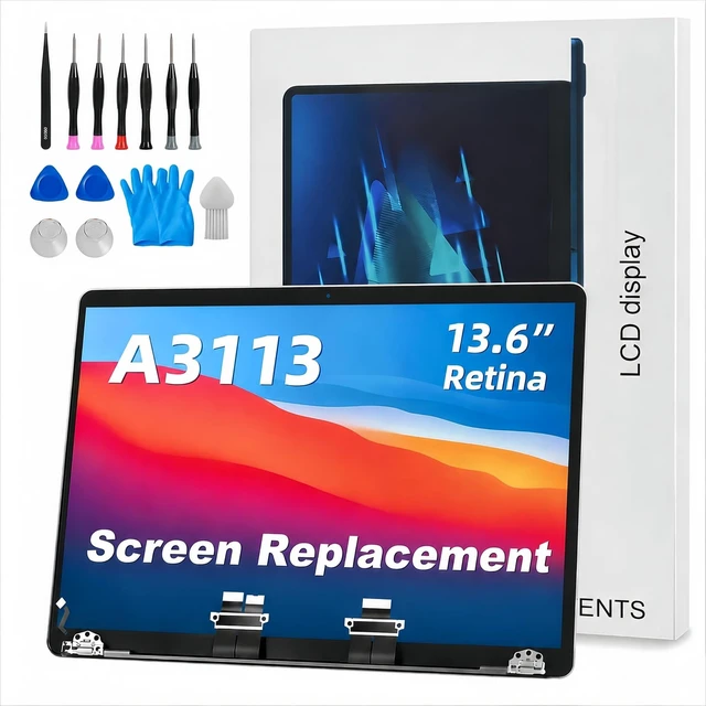 Main image of JYYSCRN A3113 Screen Replacement with Sleep Sensor Cable for 13.6 Inch MacBook Air M3 2024, 2560x1664 LCD Full Assembly Display for EMC 8612 Silver1