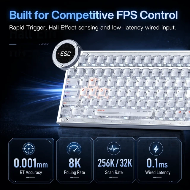 Alt view image 4 of 5 - Battleye HE R2 Hall Effect Gaming Keyboard RT 0.001mm 1.7 inch Touchscreen
