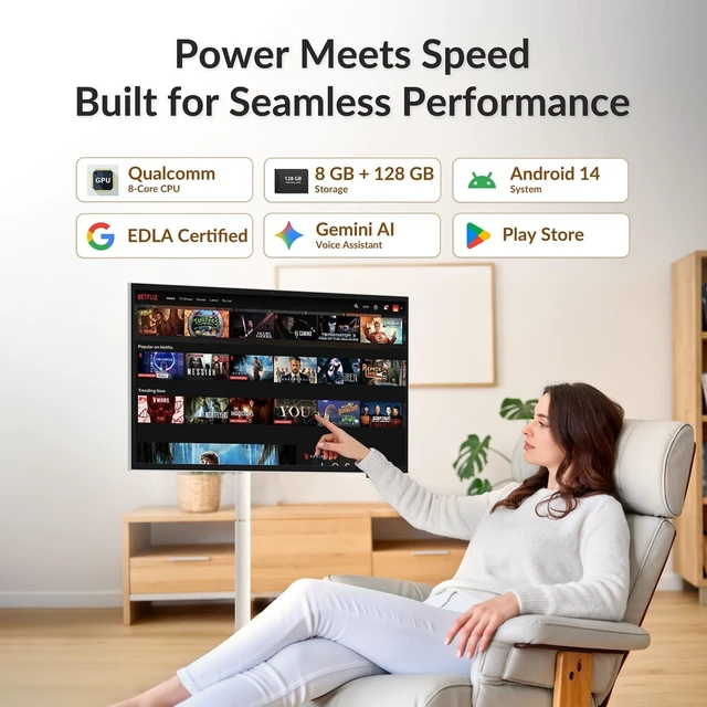Alt view image 3 of 5 - NEWORK 32 Inch Smart Portable TV on Wheels, Android 14 EDLA Certified