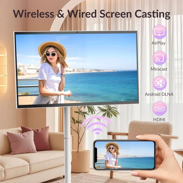 Alt view image 5 of 5 - NEWORK 32 Inch Smart Portable TV on Wheels, Android 14 EDLA Certified
