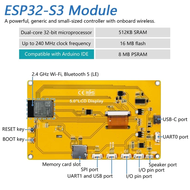 Alt view image 3 of 5 - FREENOVE ESP32 Display ESP32-S3 CYD 5.0" 800x480 TN Resistive Touch Screen