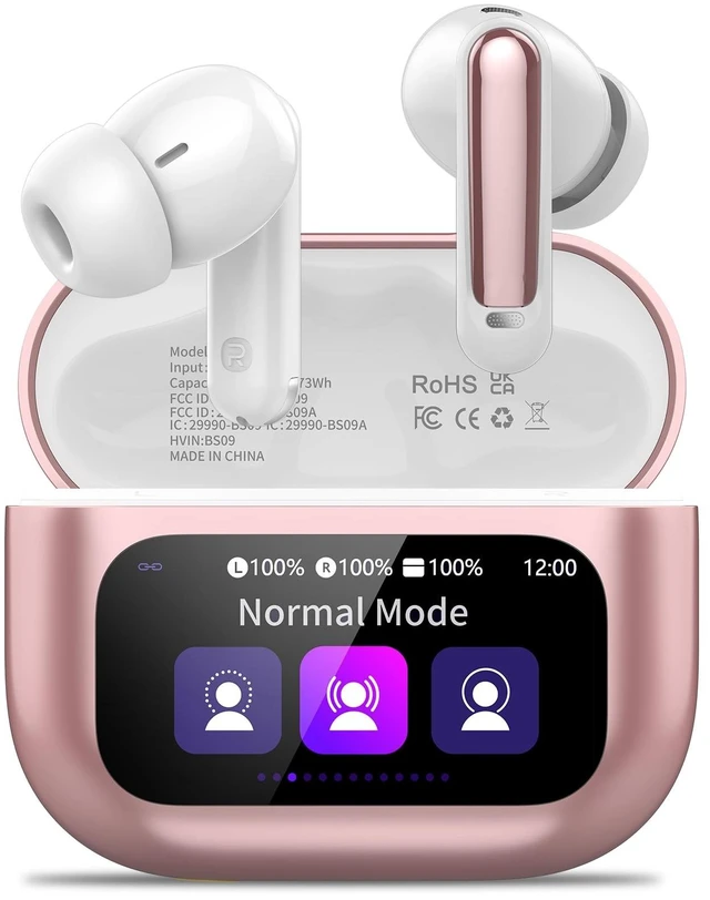 Main image of Wireless Earbuds, Bluetooth 5.4 Headphones with Multifunctional Touch Screen, 48H Bass Stereo Ear Buds with ANC/ENC Noise Cancelling/Transparency Mode,IPX7 Earphones with 5 EQ Modes,Rose Gold