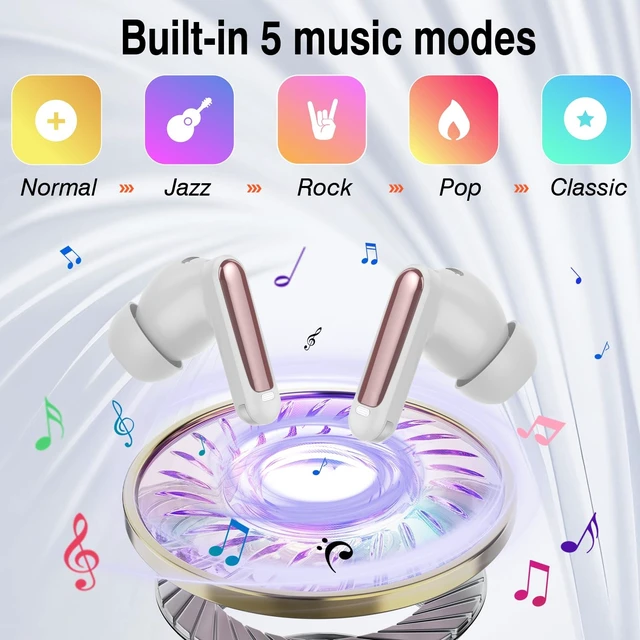 Alt view image 4 of 5 - Wireless Earbuds, Bluetooth 5.4 Headphones with Multifunctional Touch Screen, 48H Bass Stereo Ear Buds with ANC/ENC Noise Cancelling/Transparency Mode,IPX7 Earphones with 5 EQ Modes,Rose Gold