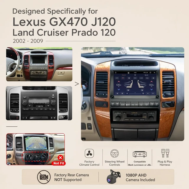 Alt view image 2 of 5 - 8-Core Car Stereo for Lexus GX470 J120 Land Cruiser Prado 120 2002-2009