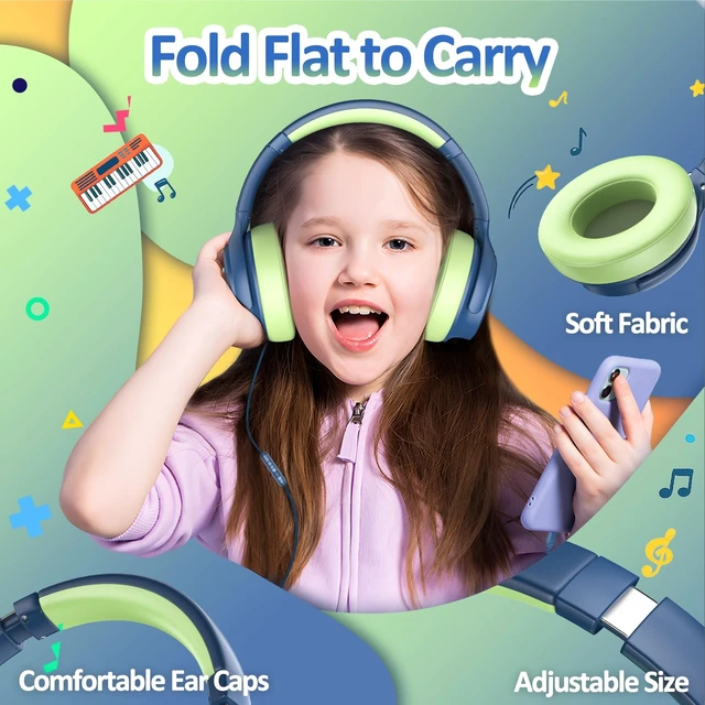 Alt view image 5 of 5 - USB C Kids Headphones for School Active Noise Cancelling Headphones-Blue