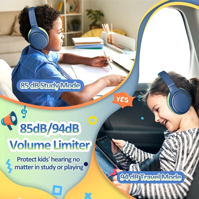 Alt view image 4 of 5 - USB C Kids Headphones for School Active Noise Cancelling Headphones-Blue