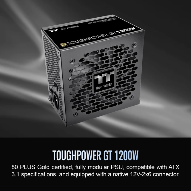 Alt view image 2 of 5 - Thermaltake Toughpower GT 1200W; ATX 3.1; x2 Native PCIe 5.1 12V-2x6; Full Modular; Flat Cables; Color Matched Connectors; Japanese Main Capacitors; 80 Plus Gold; 140mm; Black; PS-TPT-1200FN