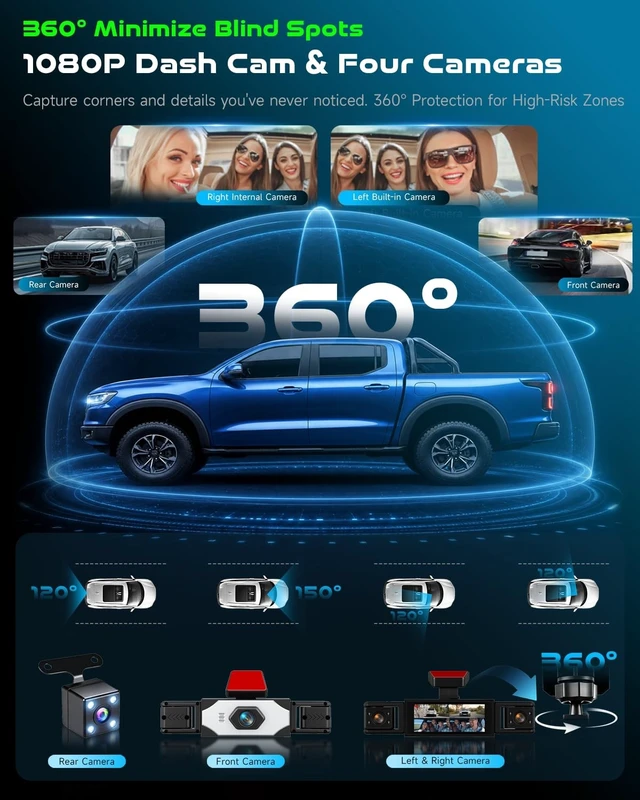 Alt view image 2 of 5 - 360 Degree 4 Channel Dash Cam Front and Rear Inside Camera for Cars
