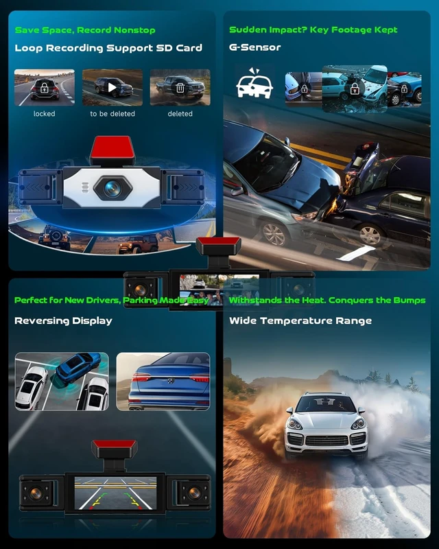Alt view image 5 of 5 - 360 Degree 4 Channel Dash Cam Front and Rear Inside Camera for Cars