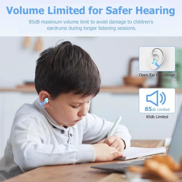 Alt view image 2 of 5 - iDIGMALL Kids Wireless Earbuds, Open Ear Clip On Headphones for Teen, Blue