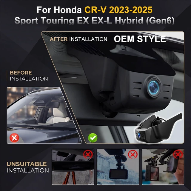 Alt view image 2 of 5 - 4K Dash Cam for Honda CR-V 2023-2026 LX/EX/EX-L, Sport/Sport-L/Touring/TrailSport, OEM Hidden Dash Camera with WiFi APP, Night Vision, G-Sensor, Loop Recording, 64GB Card