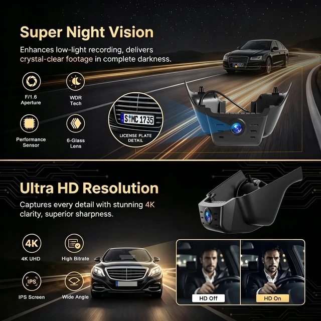 Alt view image 4 of 5 - 4K Dash Cam for Honda CR-V 2023-2026 LX/EX/EX-L, Sport/Sport-L/Touring/TrailSport, OEM Hidden Dash Camera with WiFi APP, Night Vision, G-Sensor, Loop Recording, 64GB Card