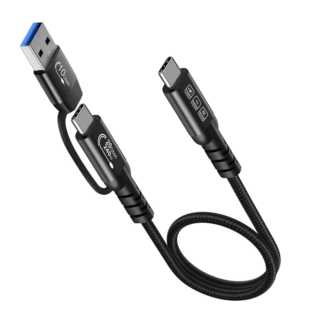 Alt view image 2 of 5 - USB C Cable,USbC 3.2 Gen 2X2 20Gbps,Multi Functional 2in1 USB A to Type C 8K@60Hz UHD Video 5A/240W PD3.1 Fast Charge Cord Compatible with Thunderbolt 3/4 MacBook Pro Samsung (USB C 300CM)