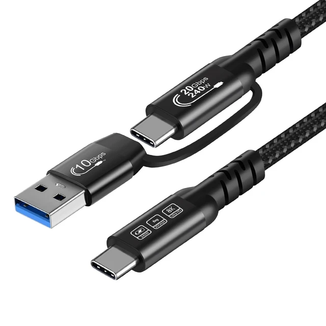 Alt view image 3 of 5 - USB C Cable,USbC 3.2 Gen 2X2 20Gbps,Multi Functional 2in1 USB A to Type C 8K@60Hz UHD Video 5A/240W PD3.1 Fast Charge Cord Compatible with Thunderbolt 3/4 MacBook Pro Samsung (USB C 300CM)