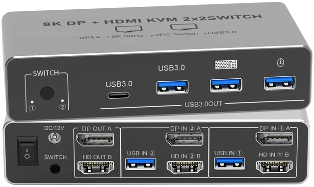 Main image of 8K HDMI Displayport KVM Switch 2 Monitors 2 Computers