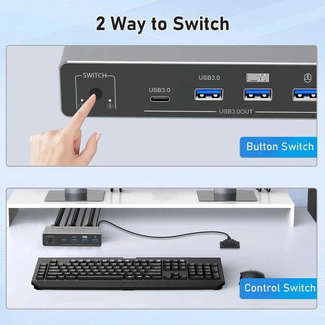 Alt view image 5 of 5 - 8K HDMI Displayport KVM Switch 2 Monitors 2 Computers