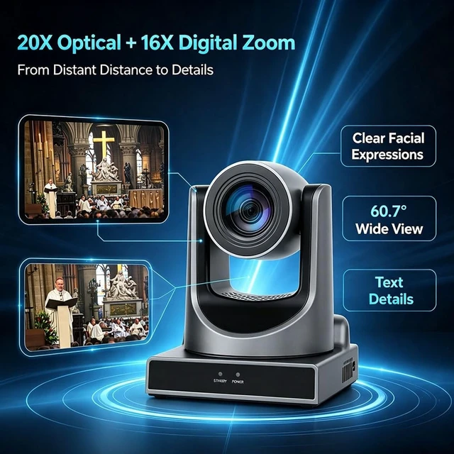 Alt view image 3 of 5 - Meeasier HD PTZ Camera 1080p@60pfs, 20X Optical Zoom,AI Tracking, IP/PoE, Supports HDMI/3GSDI /USB3.0/ LAN simultaneously Output, Supports Local Storage, NO NDI