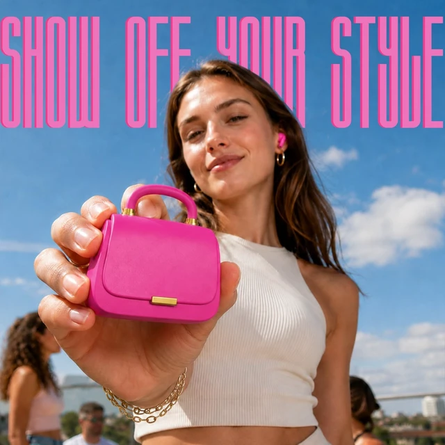 Alt view image 3 of 5 - ANCwear Wireless Earbuds with Mini Handbag Case, 22H Playtime, Hot Pink