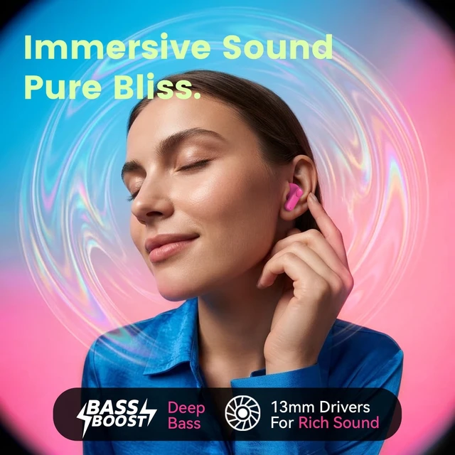 Alt view image 4 of 5 - ANCwear Wireless Earbuds with Mini Handbag Case, 22H Playtime, Hot Pink