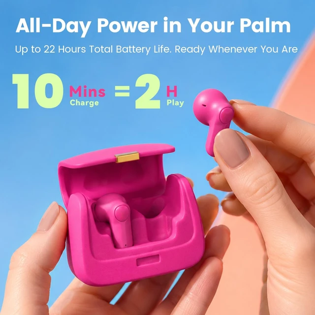 Alt view image 5 of 5 - ANCwear Wireless Earbuds with Mini Handbag Case, 22H Playtime, Hot Pink