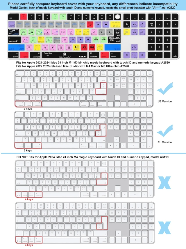 Alt view image 5 of 5 - XSKN Premiere Pro Shortcut Keyboard Cover for Mac Studio Magic Keyboard with Touch ID and Numeric Keypad A2520