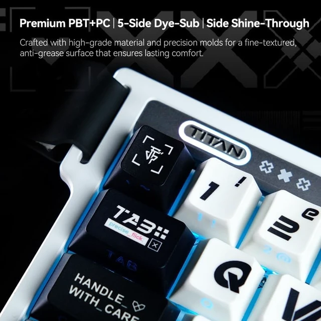 Alt view image 2 of 5 - TITANNATION Printstream Gaming Keycaps, 130-Key PBT+PC 5-Side Dye-Sub Side-Printed Shine-Through Keycap Set, Cherry Profile, Full Layout Support for 60% 75% 100% MX Mechanical KeyboardsWhite