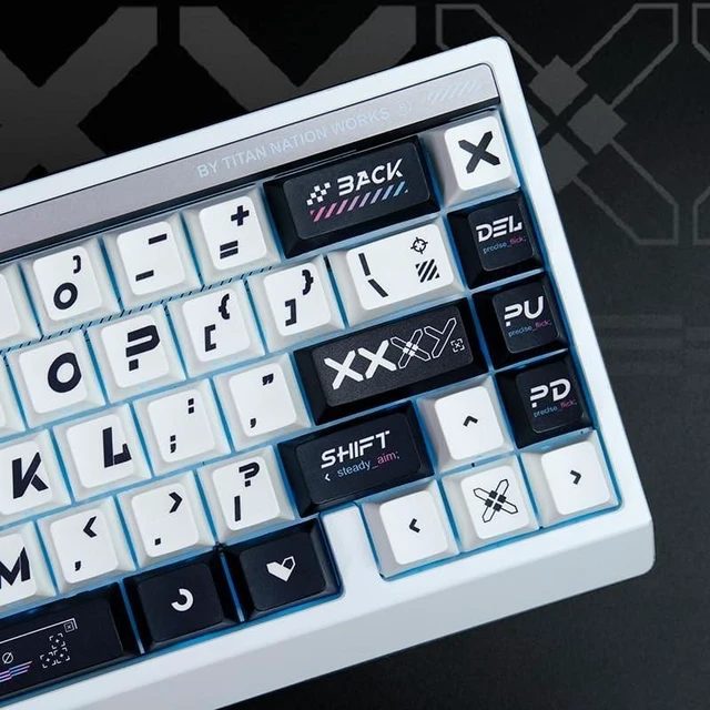 Main image of TITANNATION Printstream Gaming Keycaps, 130-Key PBT+PC 5-Side Dye-Sub Side-Printed Shine-Through Keycap Set, Cherry Profile, Full Layout Support for 60% 75% 100% MX Mechanical KeyboardsWhite
