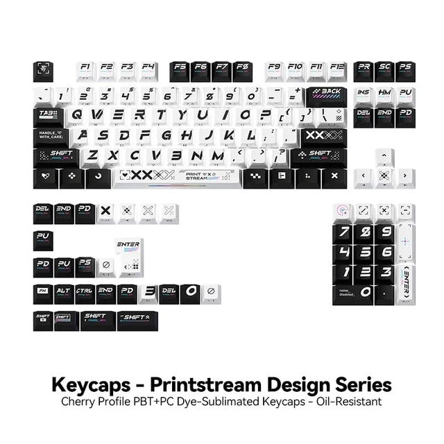 Alt view image 4 of 5 - TITANNATION Printstream Gaming Keycaps, 130-Key PBT+PC 5-Side Dye-Sub Side-Printed Shine-Through Keycap Set, Cherry Profile, Full Layout Support for 60% 75% 100% MX Mechanical KeyboardsWhite