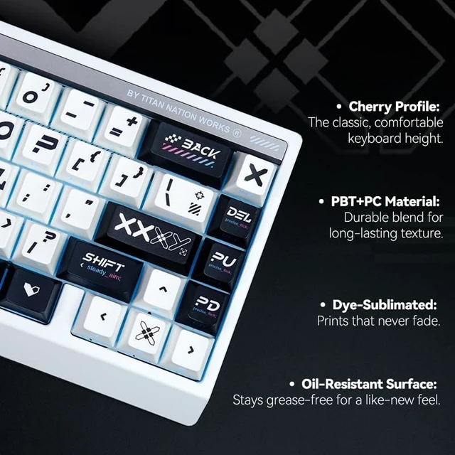 Alt view image 5 of 5 - TITANNATION Printstream Gaming Keycaps, 130-Key PBT+PC 5-Side Dye-Sub Side-Printed Shine-Through Keycap Set, Cherry Profile, Full Layout Support for 60% 75% 100% MX Mechanical KeyboardsWhite