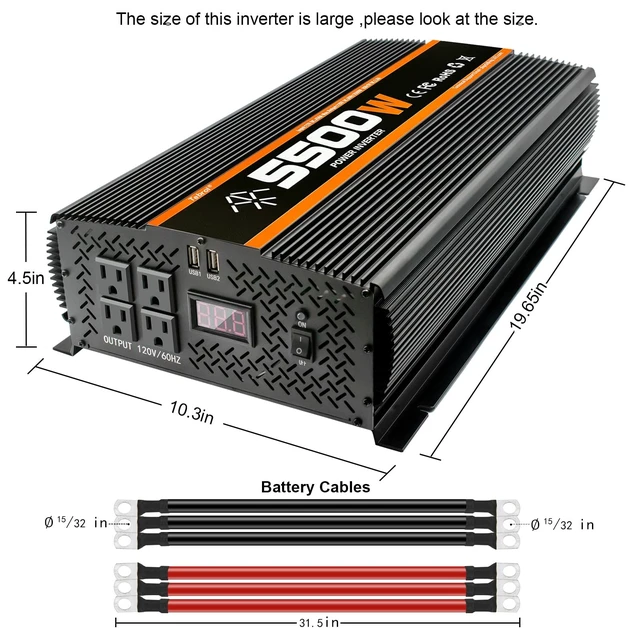 Alt view image 2 of 5 - Tebrol 5500W Inverter, 5500W Power Inverter, DC12V to AC 110V/120V, RV Inverter, Truck Power Inverter, Vehicle Power Inverter
