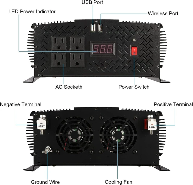 Alt view image 3 of 5 - Tebrol 5500W Inverter, 5500W Power Inverter, DC12V to AC 110V/120V, RV Inverter, Truck Power Inverter, Vehicle Power Inverter