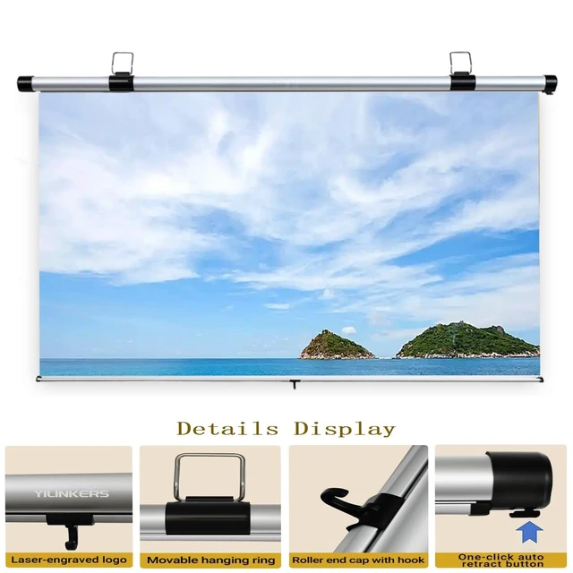 Alt view image 2 of 5 - 45 Inch 16:9 Car Hanging Projection Screen, 4K Full HD High-Gain Wrinkle-Free Fabric, Projector Screen Pull Down& Auto Retractable, Universal for Camping, Vehicle, Home Theater, Indoor & Outdoor Use