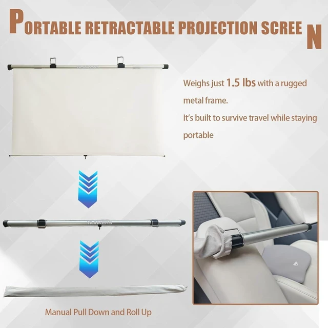 Alt view image 5 of 5 - 45 Inch 16:9 Car Hanging Projection Screen, 4K Full HD High-Gain Wrinkle-Free Fabric, Projector Screen Pull Down& Auto Retractable, Universal for Camping, Vehicle, Home Theater, Indoor & Outdoor Use