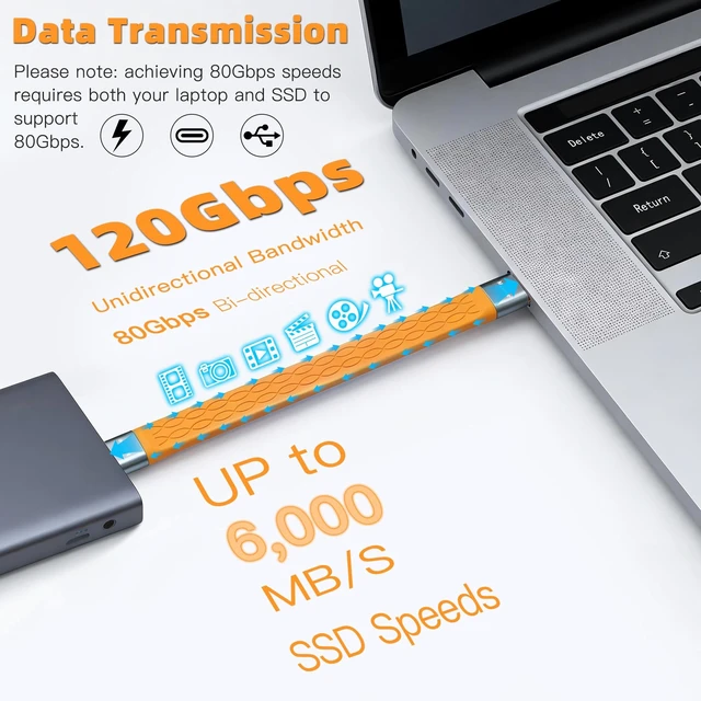 Alt view image 3 of 5 - Short USB C Flat Thunderbolt 5 Cable 2 Pack Compatible 80Gbps, 120Gbps BW, 240W PD, 8K@165Hz, 4K@540Hz, Short USB4 2.0 Cable for Thunderbolt 4/5, iPhone 18/17/16, SSD, Mac mini, eGPU, MacBook Pro