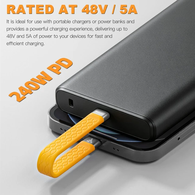 Alt view image 2 of 5 - Short USB C Flat Thunderbolt 5 Cable 2 Pack Compatible 80Gbps, 120Gbps BW, 240W PD, 8K@165Hz, 4K@540Hz, Short USB4 2.0 Cable for Thunderbolt 4/5, iPhone 18/17/16, SSD, Mac mini, eGPU, MacBook Pro