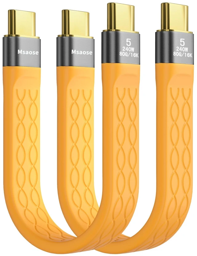 Main image of Short USB C Flat Thunderbolt 5 Cable 2 Pack Compatible 80Gbps, 120Gbps BW, 240W PD, 8K@165Hz, 4K@540Hz, Short USB4 2.0 Cable for Thunderbolt 4/5, iPhone 18/17/16, SSD, Mac mini, eGPU, MacBook Pro