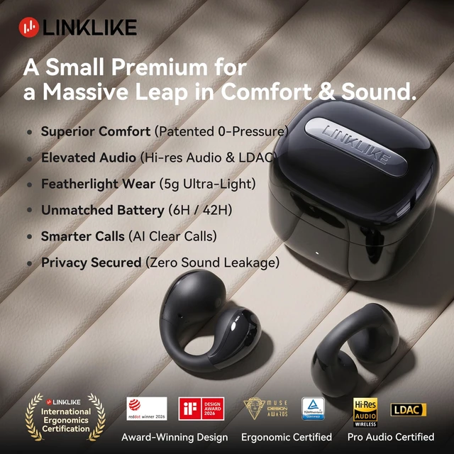 Alt view image 2 of 5 - Linklike Air Open Ear Clip-on EarbudsZero-Gravity Wearable TechMidnight